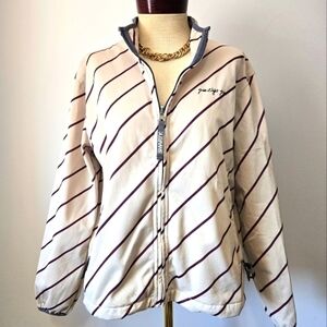686 Smarty Cream and Maroon Striped Jacket. Size Large